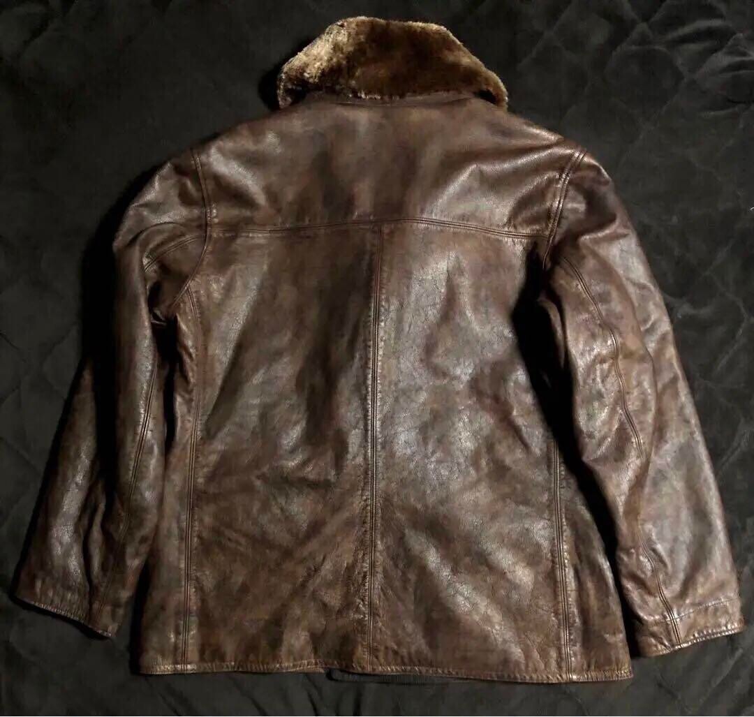RRL Ralph Lauren Shearling Collar Leather Ranch Coat Jacket Men's Size XL USED image 2