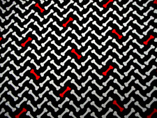 Dog Fabric 3/4 Yard Red White Puppy Dog Bones on Black Premium Cotton