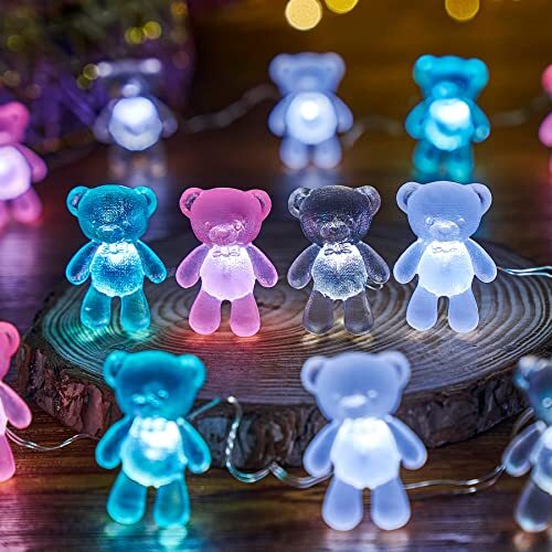 Teddy Bear Decorative Lights Teddy Bear Gifts Cute Indoor String USB Powered - Picture 2 of 8
