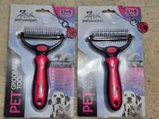 2 New Pat Your Pet Deshedding Tool Extra Wide Double-Sided Undercoat Rake