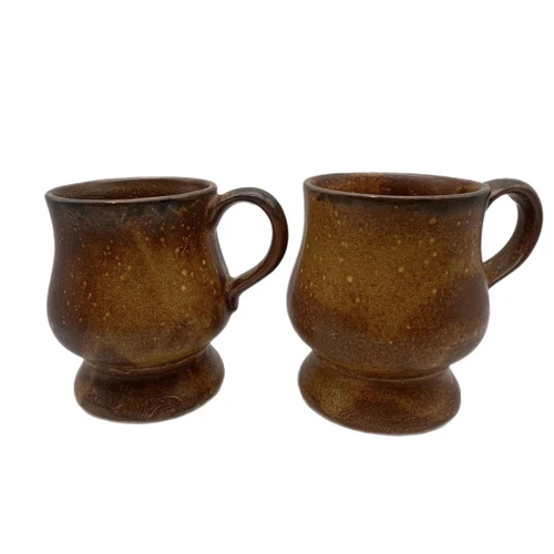 Vintage McCoy Pottery Canyon Mesa Footed Brown Ceramic Mugs USA Set of 2 L3