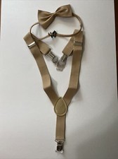 Khaki Suspender and Bow Tie Set for Baby Toddler Kids Boys Girls USA Seller 