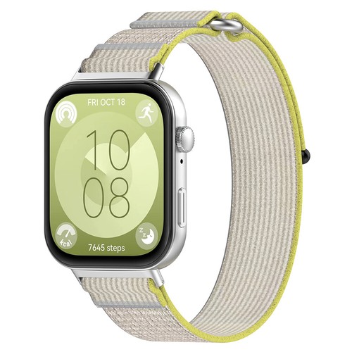 Nylon Woven Strap Adjustable Watch Strap for Huawei Watch Fit 3 (Yellow Grey) - Afbeelding 2 van 9