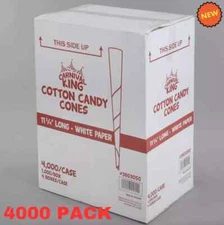 (4000-Pack) Carnival King Plain White Paper Cotton Candy Cones Sturdy Design