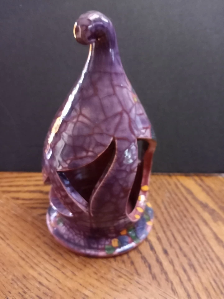 Чайный светильник из красной глины фиолетовый с дизайном - Изображение 3 из 4