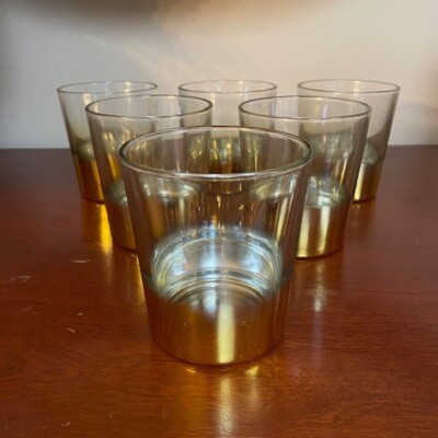 Vtg MCM Atomic Mercury Hollywood Lowball Rocks Glasses Set of 6 Gold Fade