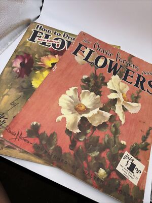 VTG Walter Foster Art Book How To Draw & Paint Flowers 2 Books Soft Back