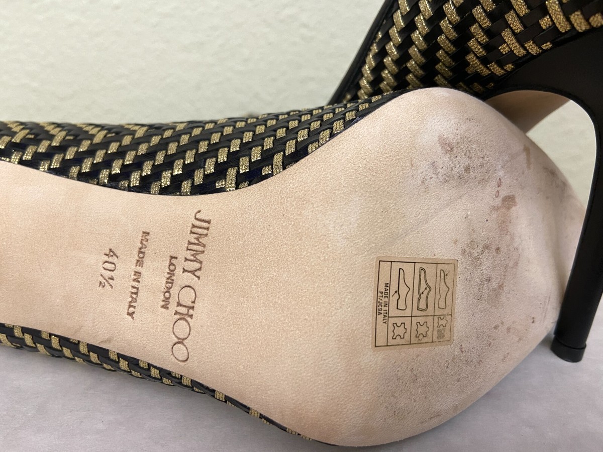 JIMMY CHOO Black/Gold Woven Kid Metallic Thread Classic