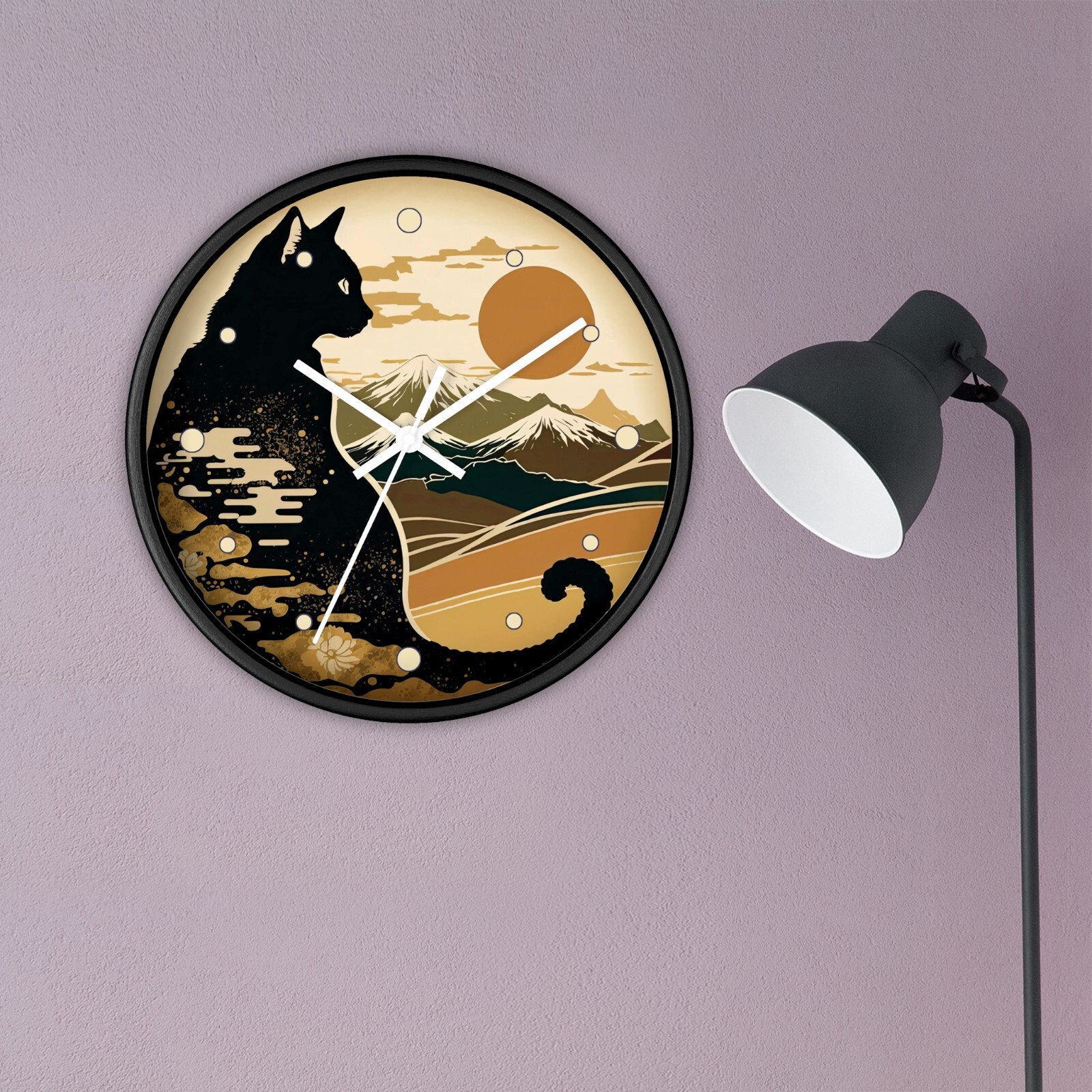 Cat & Mountain Silent Wall clock - Wall Decor - For Cat Lover ...