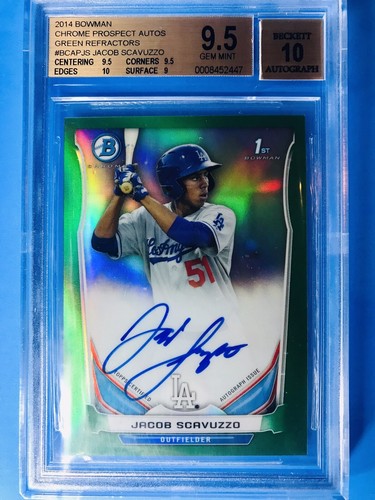 ๐ฅ2014 Bowman Chrome Green Jacob Scavuzzo Auto #49/75 Prospect BGS9.5 GEM Padres - Picture 3 of 10