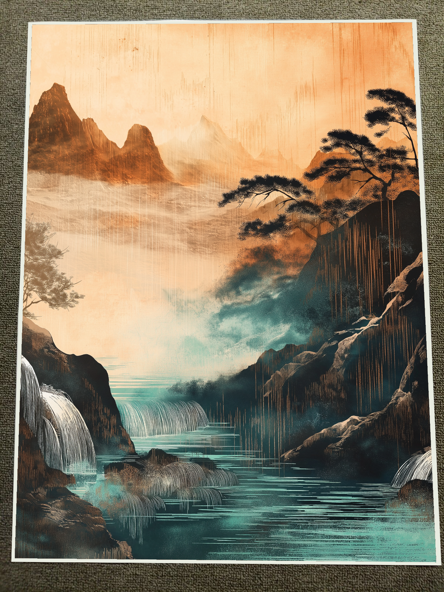 Serene Waterfalls Vintage Japanese Landscape Poster 18x24in | eBay