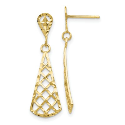 Real 10kt Yellow Gold Diamond-cut Inverted Fan Dangle Post Earring