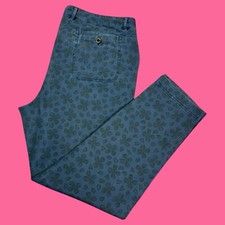Vintage Orvis Women s Size 16 Leaf AOP Twill Stretch Blue Pants