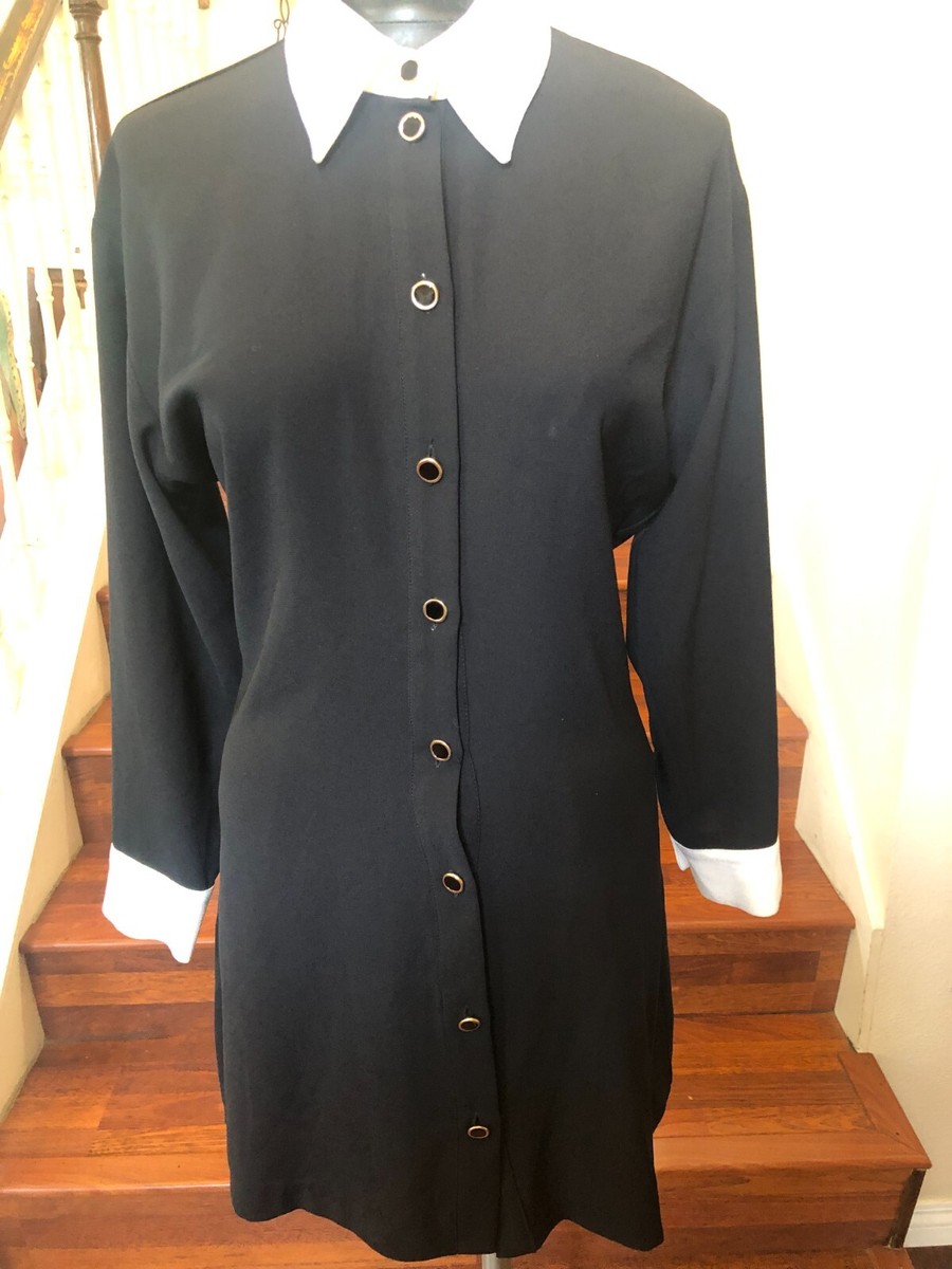 Zara Black/White Dress Collared Long Sleeve Front Buttons New Size