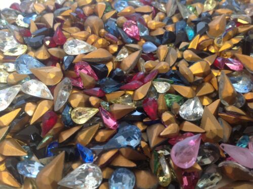 Vintage Pear shape Rhinestones Mixed size colour Bargain x50 CRAFT Post Free  - Picture 1 of 4