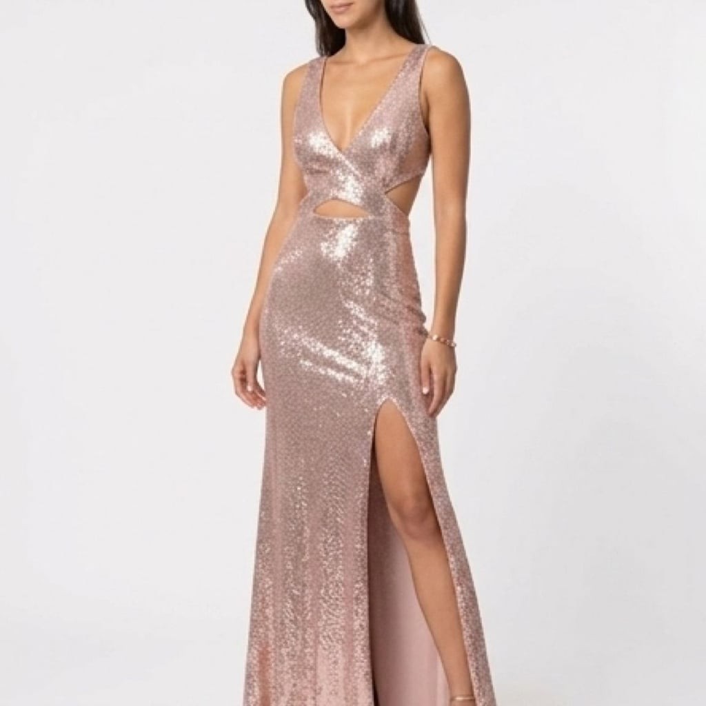 BCBGMaxazria Sequin Cutout Gown in Rose Gold, Size M