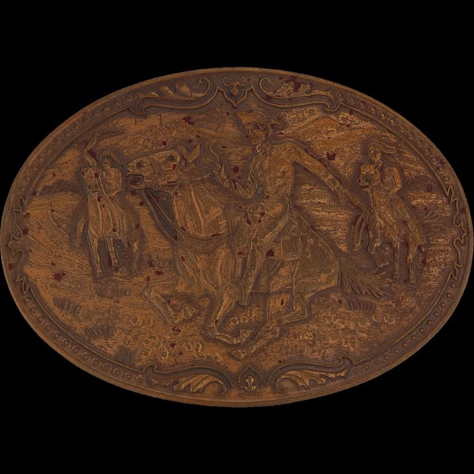 Hebilla de cinturón vintage de bronce Pony Express Mail vaquero occidental salvaje viejo oeste años 80 Foto 3 de 3