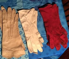 3 Pair Vintage Women’s Calfskin Gloves Beige White Red