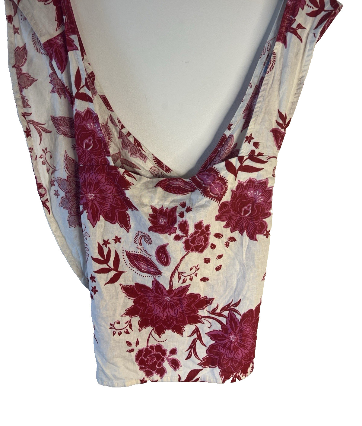Y2K Style Linen Blend Wrap Floral Top Women L Boho Beach Comfy Summer Fairy