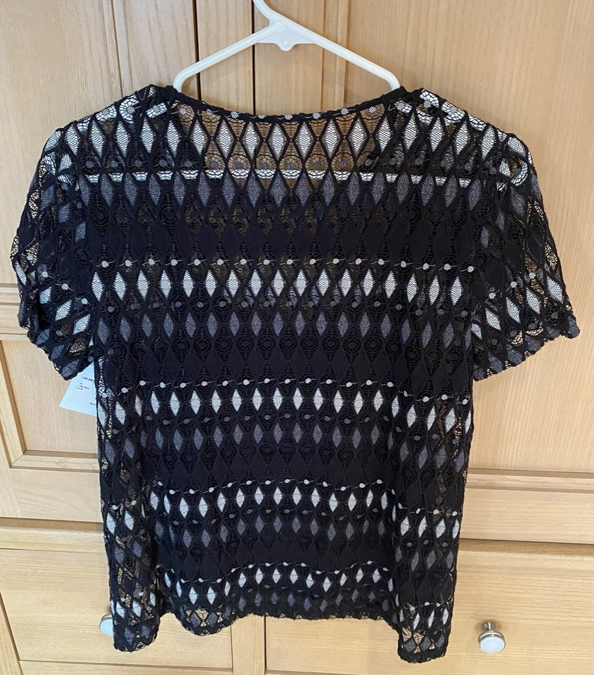 Laundry by Shelli Segal Lace Overlay Diamond Pattern Top NWT Size 8 - Image 2 of 4