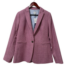 J Crew Womens Herringbone Wool Blend Holland Blazer Size 10 Pink Academia NWT