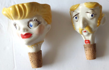 PR 1950s BARWARE H/P BOTTLE STOPPERS SHOTS WOMAN MAN CARICATURE FACES JAPAN
