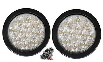 Pair of 2 LED 4'' Round Back-up Reverse Light Kits Include Grommet, Plug Clear 