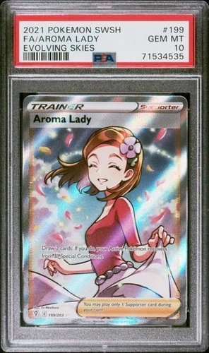 2021 POKEMON EVOLVING SKIES #199 FA/AROMA LADY EVOLVING SKIES PSA 10 GEM MINT