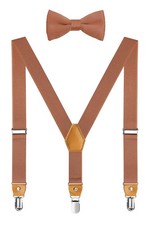 Suspenders for Boys and Men's Bow Tie Set Elastic Adjustable with Strong Meta...
