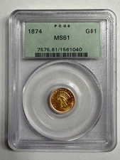 1874 Gold Indian Princess $1 PCGS MS61 OGH Old Holder