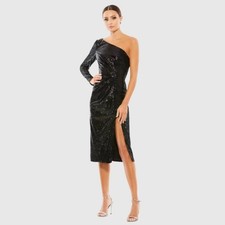 New Ieena for Mac Duggal One Shoulder Midi Dress – Black – Size 8 – Style 26688