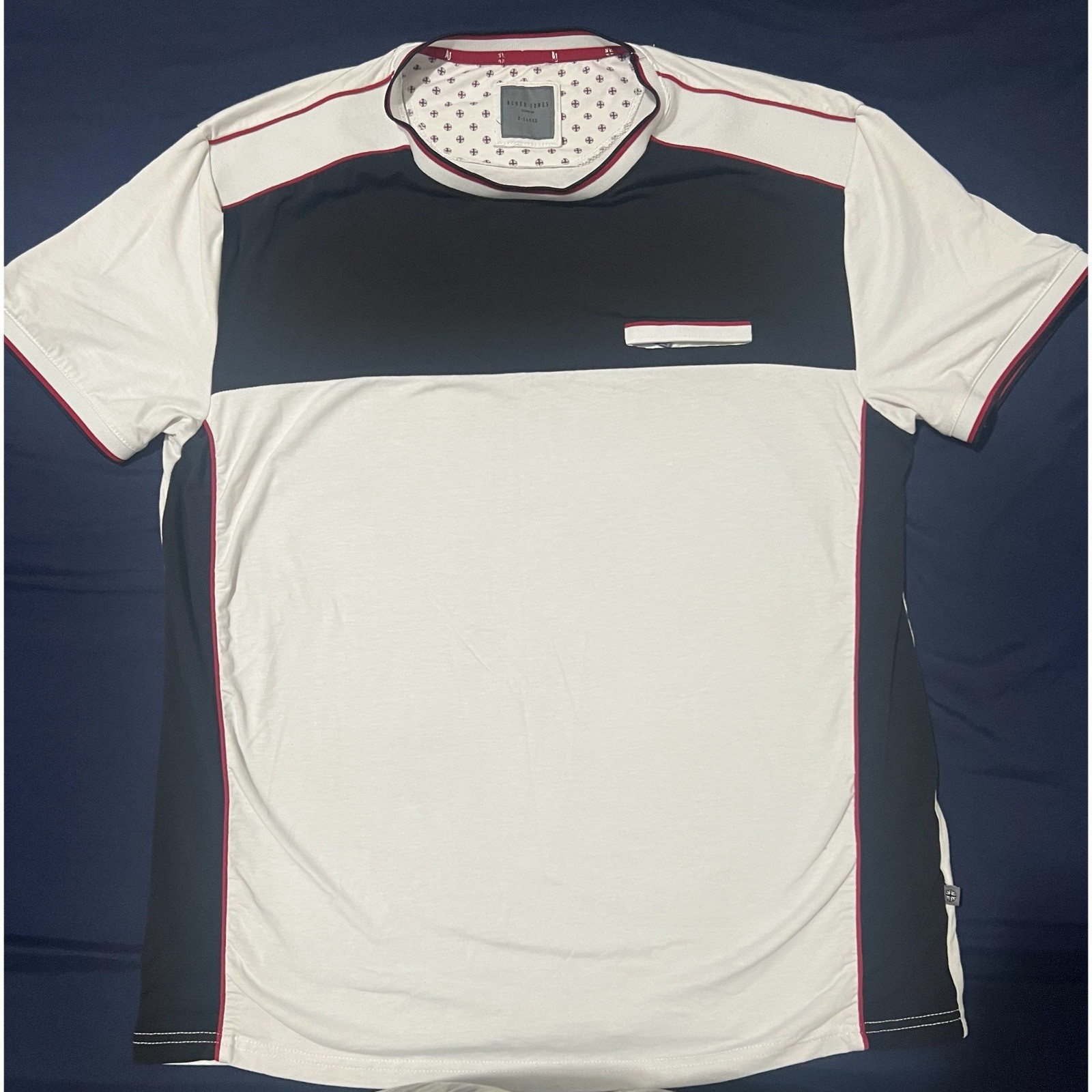 Asher Jones Colorblock Crew Neck Short Sleeve T-Shirt White Black Red XL