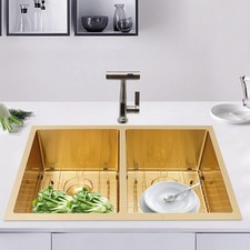 31" Drop In Kitchen Sink Top Mount Stainless Steel Double Bowl Basin w/Drainer