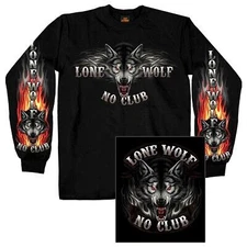 Lone Wolf No Club Double Sided Long Sleeve Biker T-Shirt