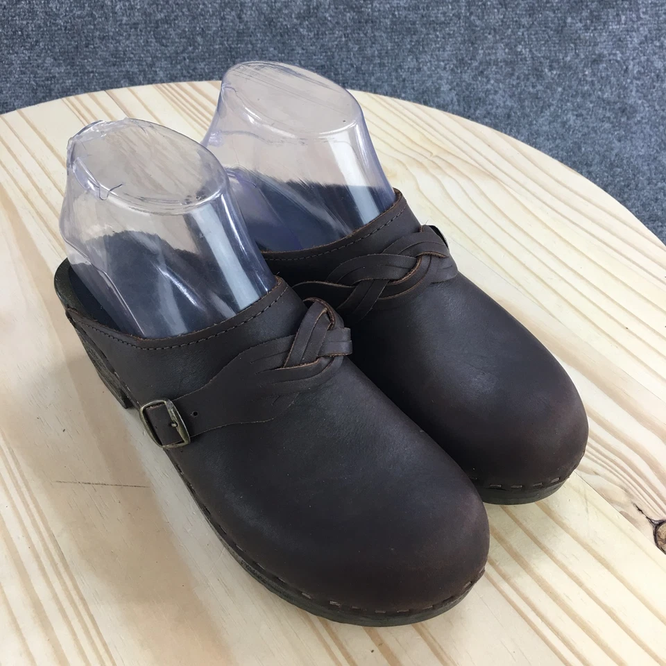Sven Original Zapatos Mujer 38 Marrón Mula Zuecos Cuero Madera Informal Hebilla Foto 3 de 4