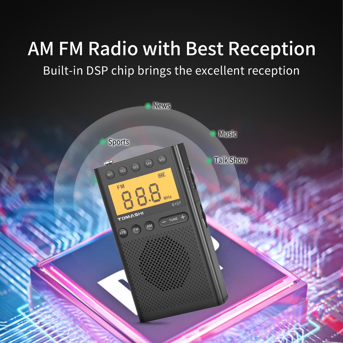 Portable Radio Small Battery Powered AM/FM Radio with Loud