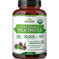 USDA Organic Milk Thistle 50:1 Extract, 80% Silymarin Flavonoids, 120 Capsules