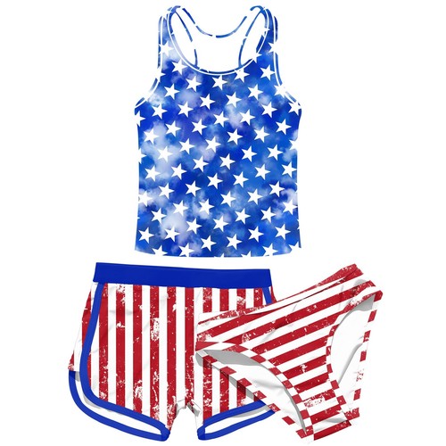 14-15 Years Teen Girls American Flag Bathing Suits Red White and Blue USA Pat...