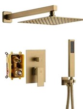 Brushed Gold Shower Faucet Set 12"Rainfall Head System With Valve kit Wall Mount