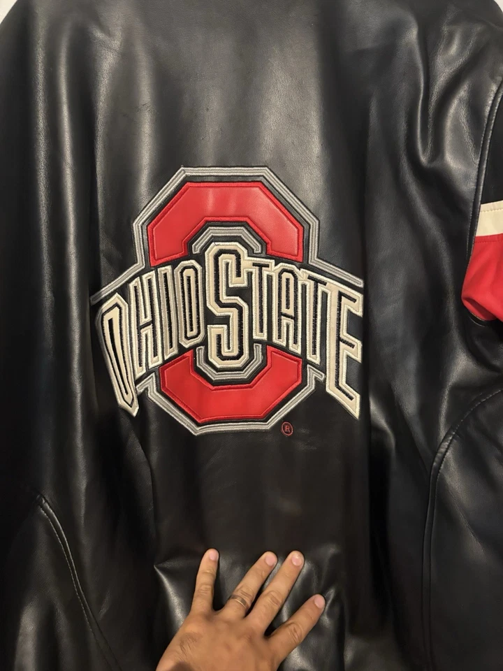 Chaqueta de cuero vintage Ohio State Buckeyes XL negra y roja Foto 2 de 4