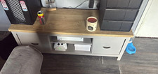 Grey TV Stand with Oak-Effect Top, 2 Doors & 1 Shelf, Freestanding Storage