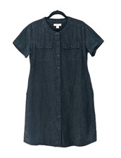 Liz Claiborne Denim Shirt Dress Womens Size Medium Dark Rinse Button Up Pockets 