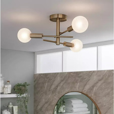 Habitat Globe Bulb 3-Way Ceiling Light Ribbed Metal Bathroom Light - Brass