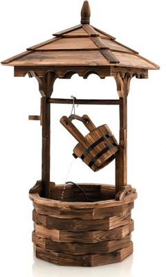 Rustic Wishing Well Fountain Outdoor Wooden Water Fountain with Electric Pump