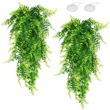 Reptile Plants Terrarium Hanging Artificial Leaves Tank Accessories 2 Pcs