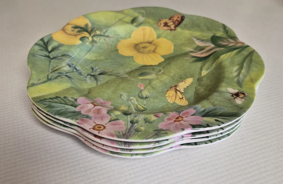 Set of 4 SPODE Floral Haven Scalloped Smooth Edge LUNCHEON PLATE - Image 4 of 4