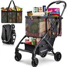 75LB Folding Shopping Cart 360 Wheels Removable Tote Bag 30 Gallon