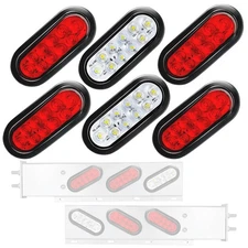 6Pcs Oval Led Stop Turn Tail Trailer Lights Brake Lamp Truck 4x Red & 2x White