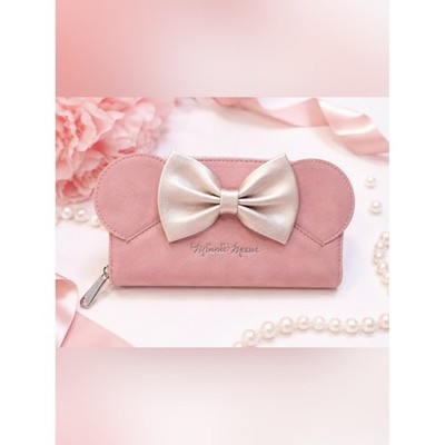 Disney Loungefly Minnie Mouse Pink Bow Zip Around Wallet Pastel Faux Leather