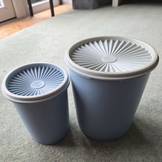 Vintage Tupperware Blue/grey Storage Containers 7 Servalier Lid Silver Motif
